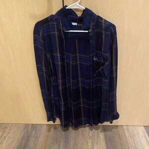 Maurices Navy and Brown Plaid Button Down Shirt